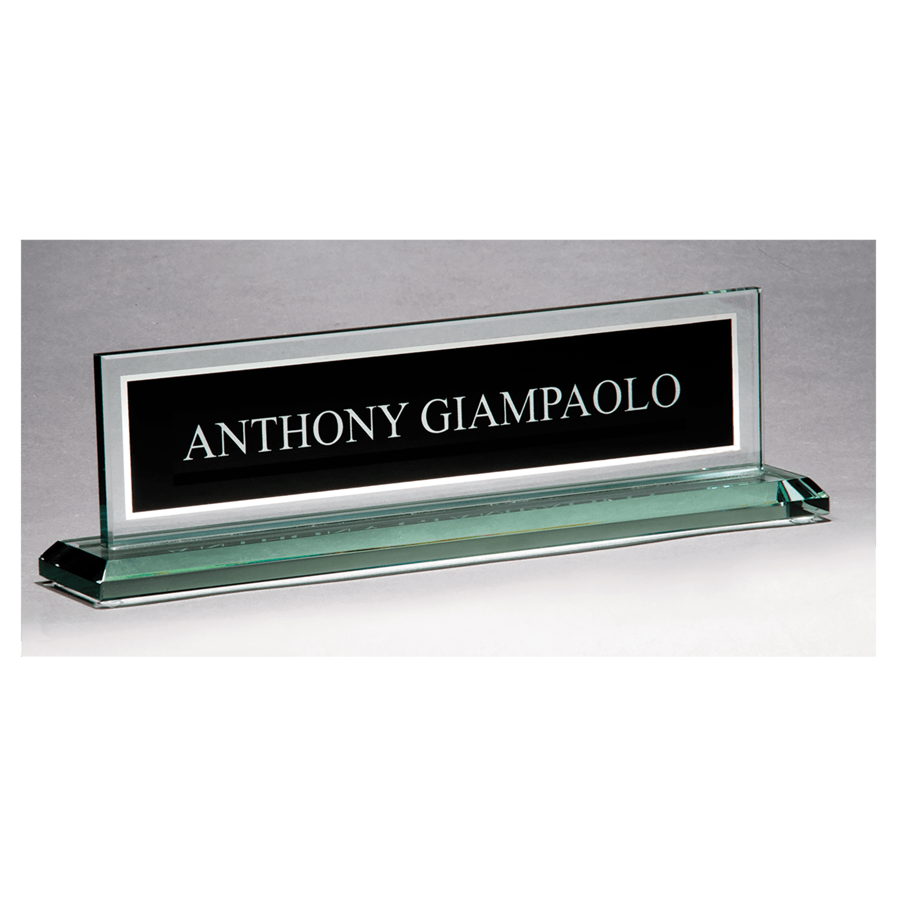 Glass Name Plate w/Black Engraving Area, Mirror Border